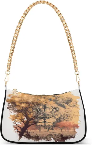 Shoulder Bags for Women Lion Face with Trees Hobo Tote Handbag Small Clutch Purse with Zipper Closure