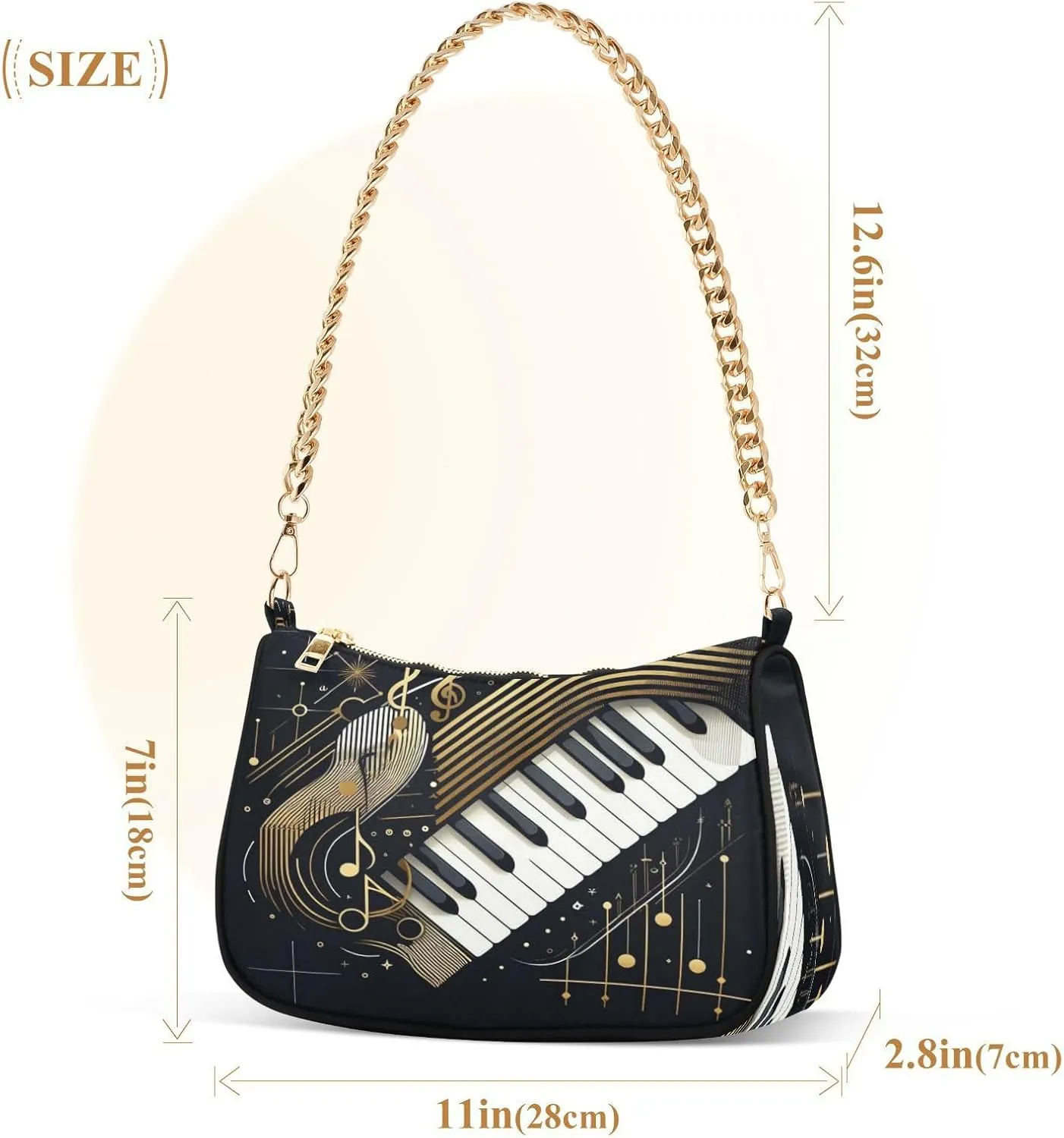 Shoulder Bags for Women Music Notes Piano Hobo Tote Handbag Small Clutch Purse with Zipper Closure