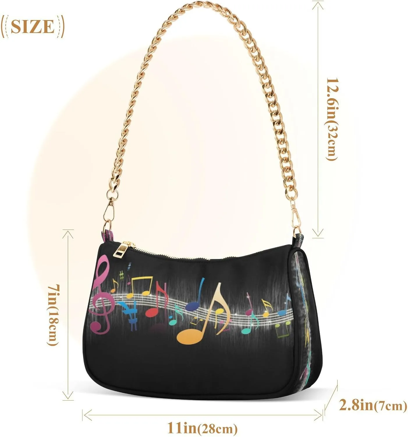 Shoulder Bags for Women Music Notes Piano Hobo Tote Handbag Small Clutch Purse with Zipper Closure