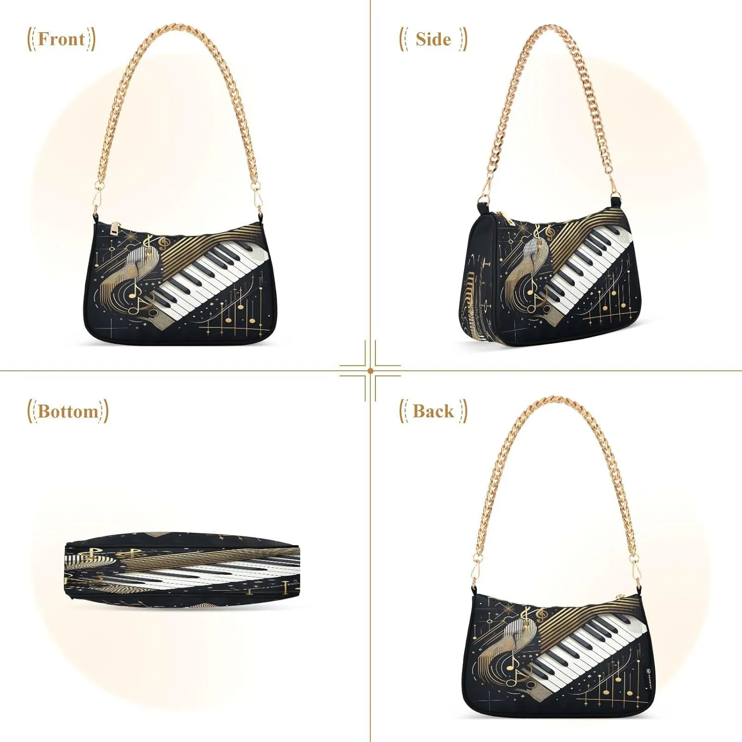 Shoulder Bags for Women Music Notes Piano Hobo Tote Handbag Small Clutch Purse with Zipper Closure