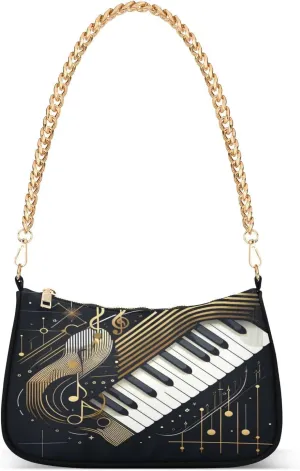 Shoulder Bags for Women Music Notes Piano Hobo Tote Handbag Small Clutch Purse with Zipper Closure