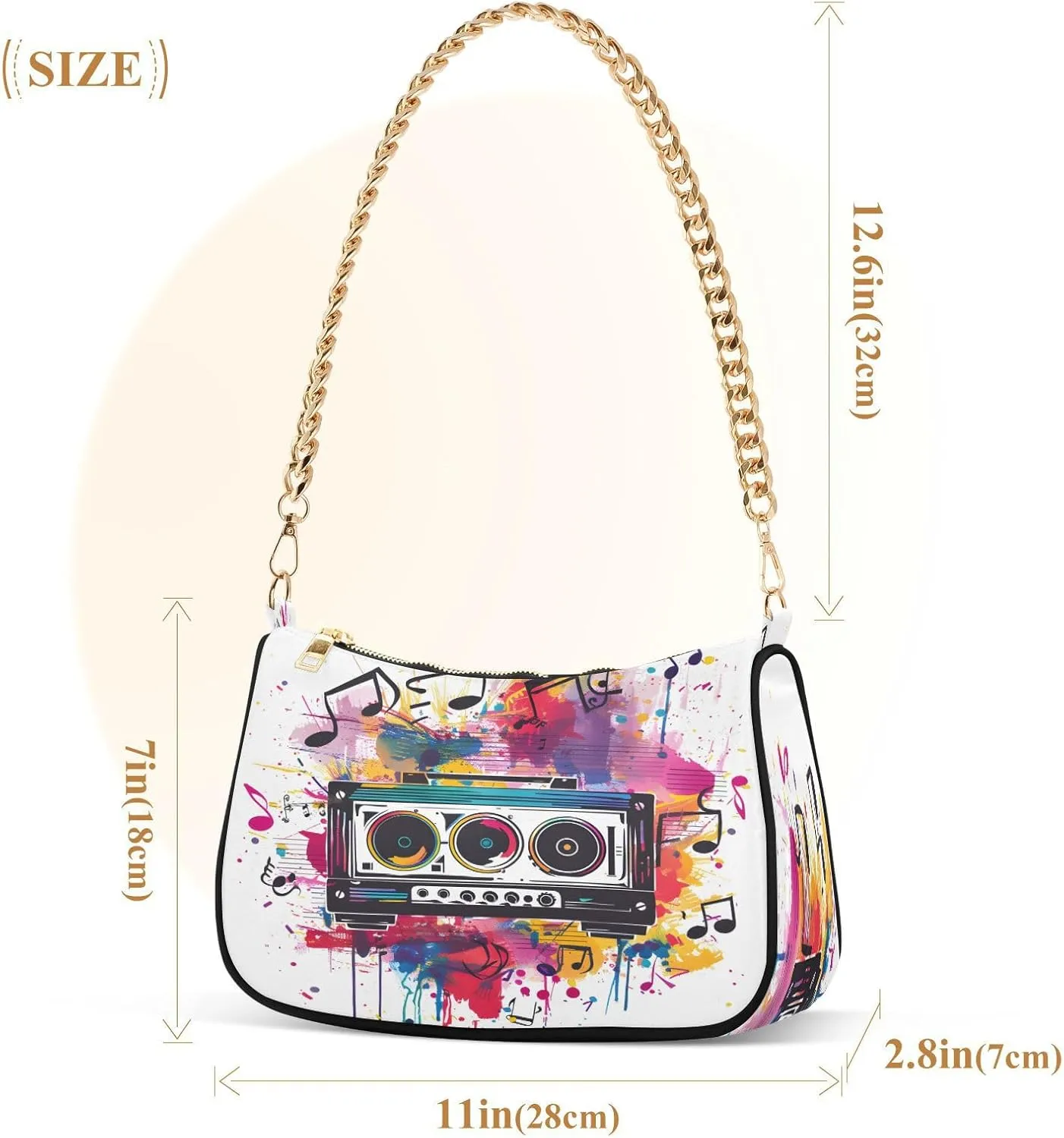 Shoulder Bags for Women Music Notes Piano Hobo Tote Handbag Small Clutch Purse with Zipper Closure