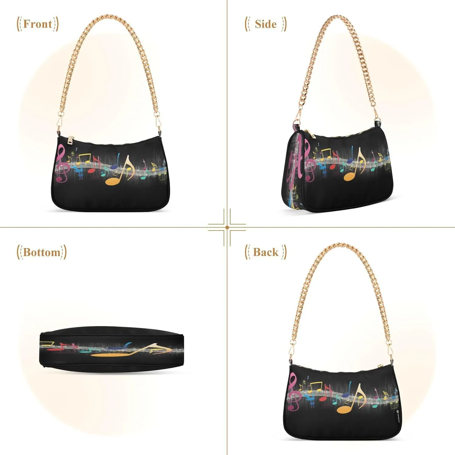Shoulder Bags for Women Music Notes Piano Hobo Tote Handbag Small Clutch Purse with Zipper Closure