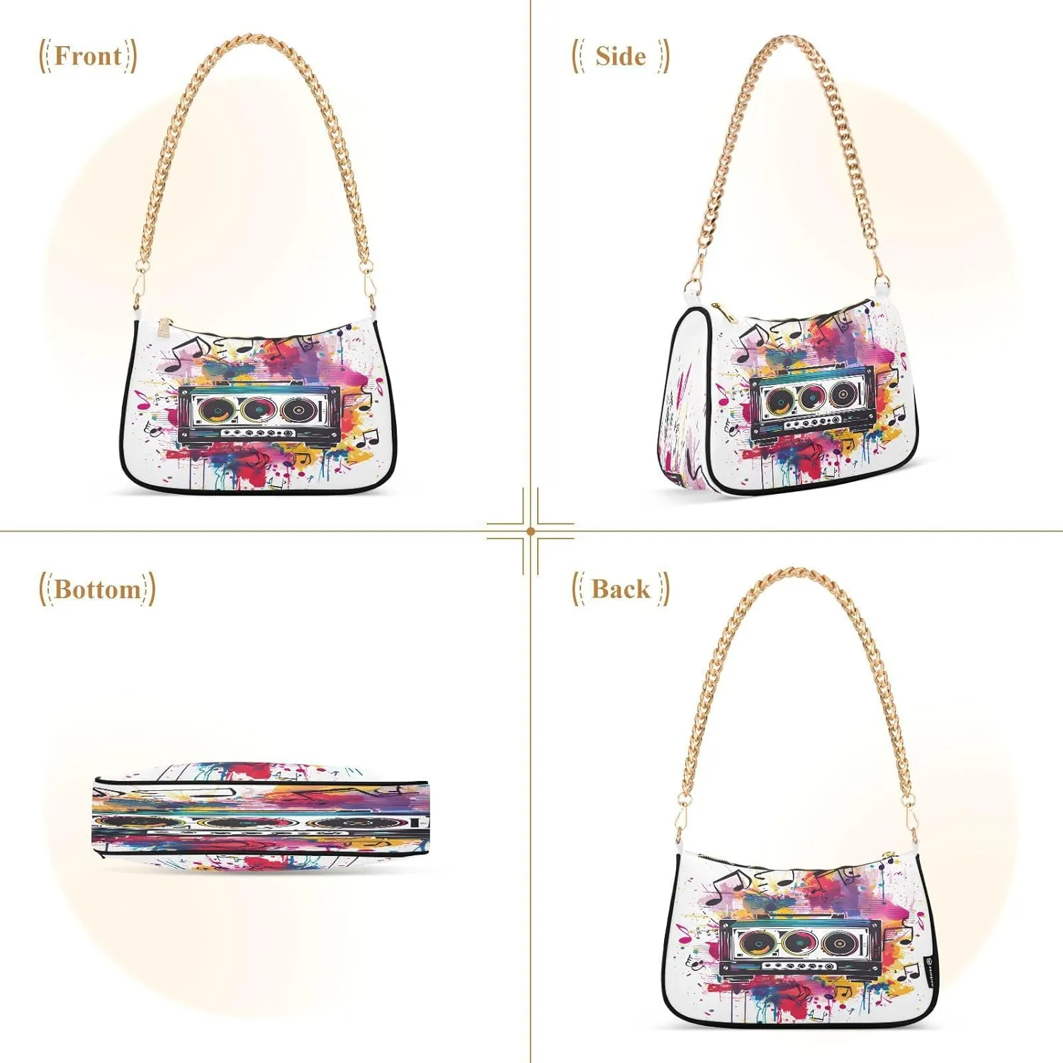 Shoulder Bags for Women Music Notes Piano Hobo Tote Handbag Small Clutch Purse with Zipper Closure