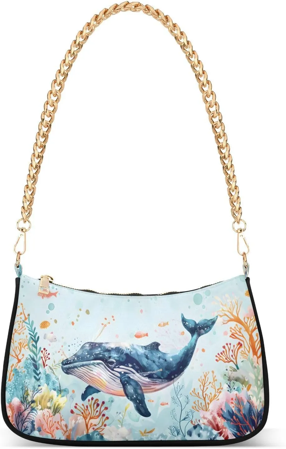 Shoulder Bags for Women Ocean Whale Coral Seaweed Fish Hobo Tote Handbag Small Clutch Purse with Zipper Closure