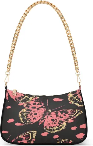 Shoulder Bags for Women Pink Butterfly Hobo Tote Handbag Small Clutch Purse with Zipper Closure39
