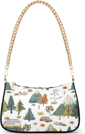 Shoulder Bags for Women Road Trip Wild Nature Seamless Pattern Hobo Tote Handbag Small Clutch Purse with Zipper Closure