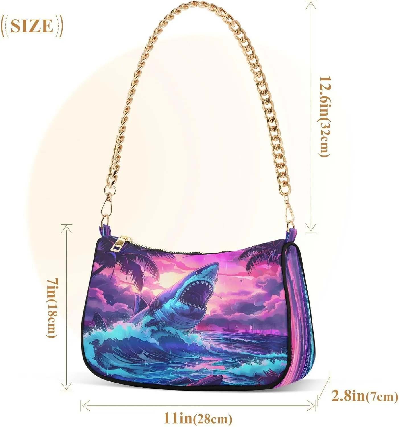 Shoulder Bags for Women Shark Hobo Tote Handbag Small Clutch Purse with Zipper Closure