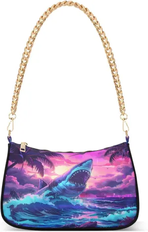 Shoulder Bags for Women Shark Hobo Tote Handbag Small Clutch Purse with Zipper Closure