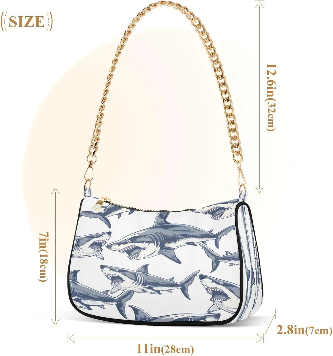 Shoulder Bags for Women Shark Hobo Tote Handbag Small Clutch Purse with Zipper Closure