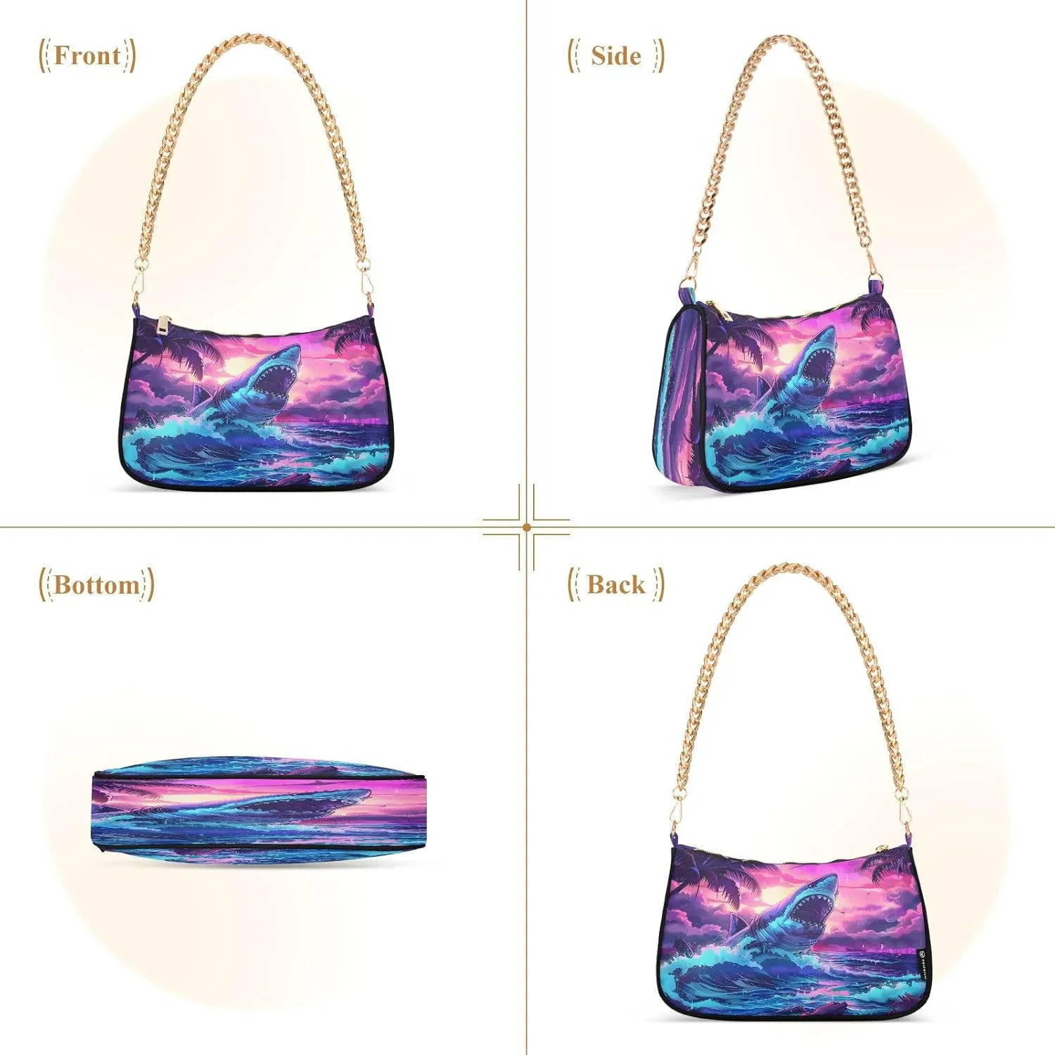 Shoulder Bags for Women Shark Hobo Tote Handbag Small Clutch Purse with Zipper Closure