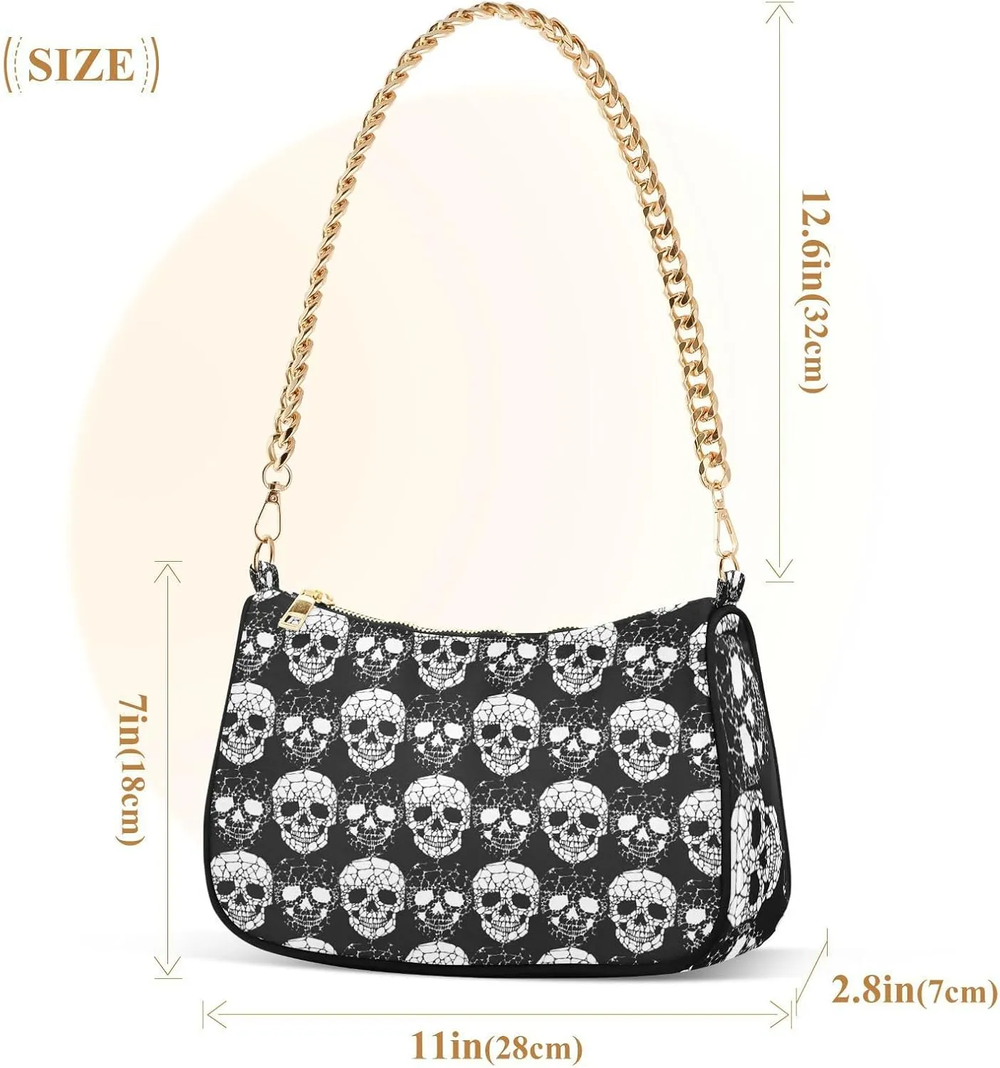 Shoulder Bags for Women Skeleton Skull and Rose Flowers Hobo Tote Handbag Small Clutch Purse with Zipper Closure
