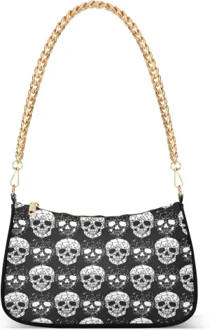 Shoulder Bags for Women Skeleton Skull and Rose Flowers Hobo Tote Handbag Small Clutch Purse with Zipper Closure