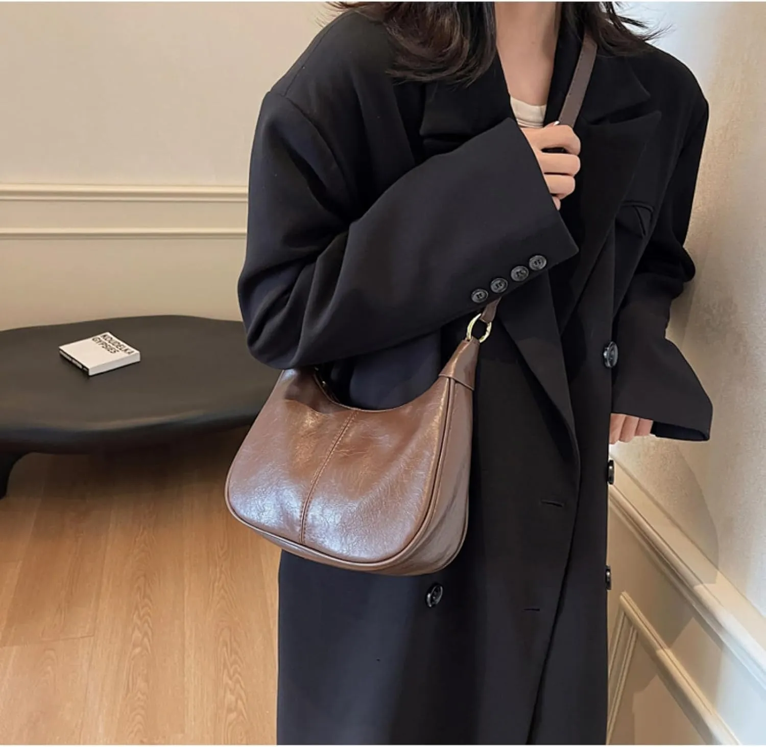 Shoulder Bags for Women, Small Hobo Crescent Handbags Cute Retro Tote Purse Mini Shoulder Clutch with Zipper Closure