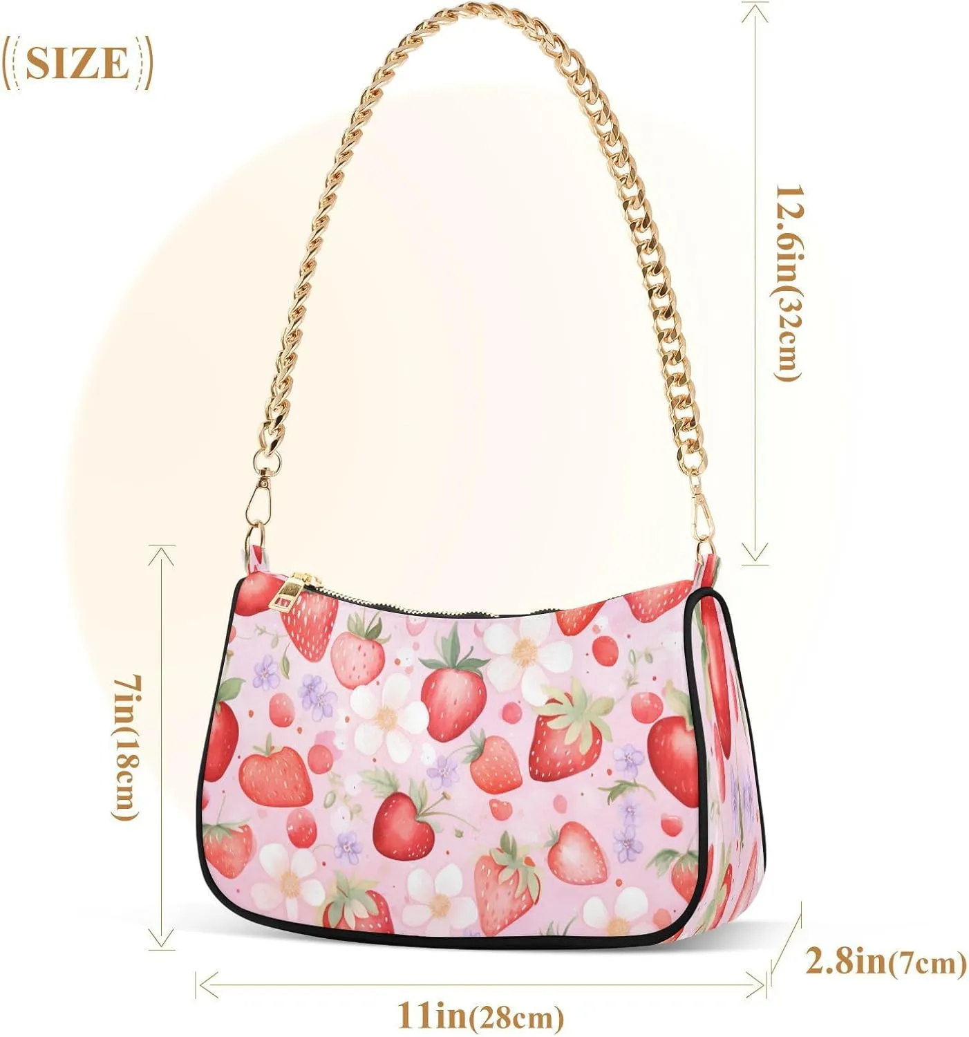 Shoulder Bags for Women Strawberry Hobo Tote Handbag Small Clutch Purse with Zipper Closure