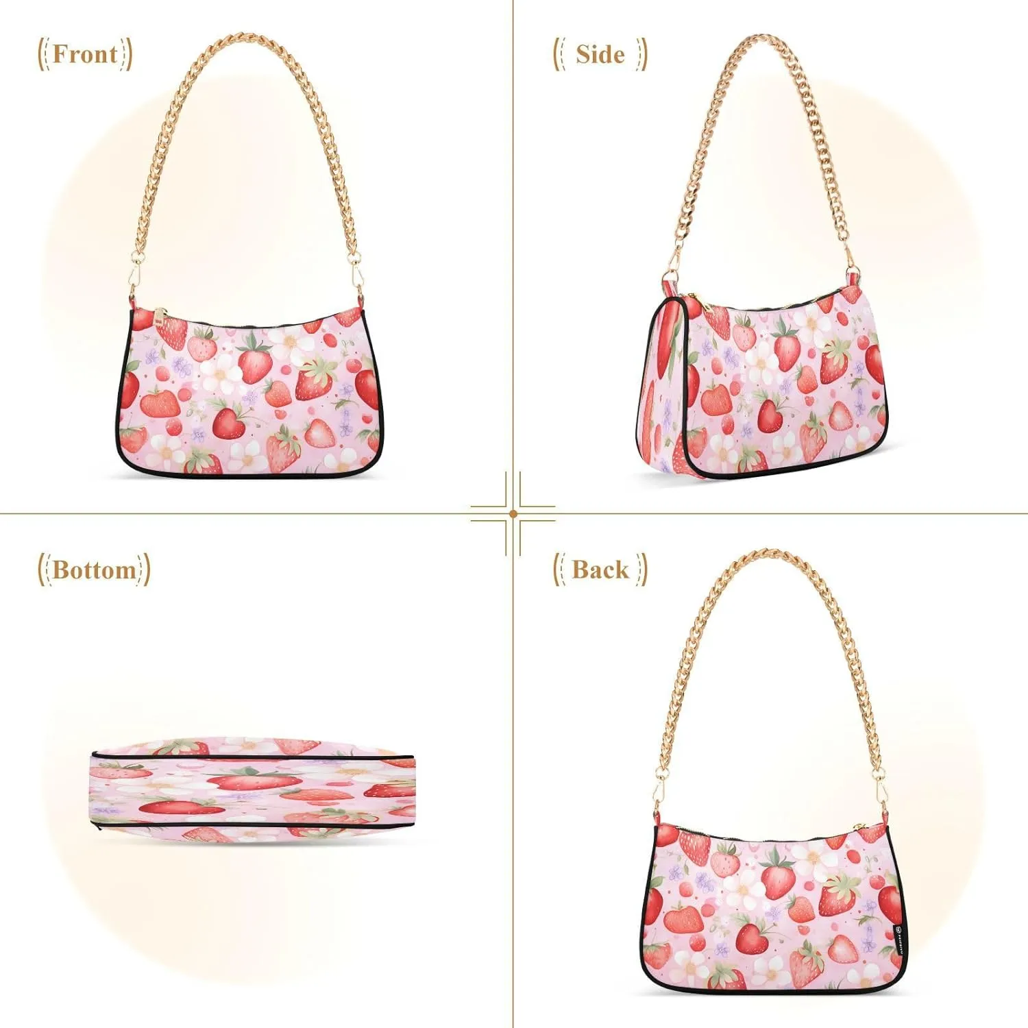 Shoulder Bags for Women Strawberry Hobo Tote Handbag Small Clutch Purse with Zipper Closure
