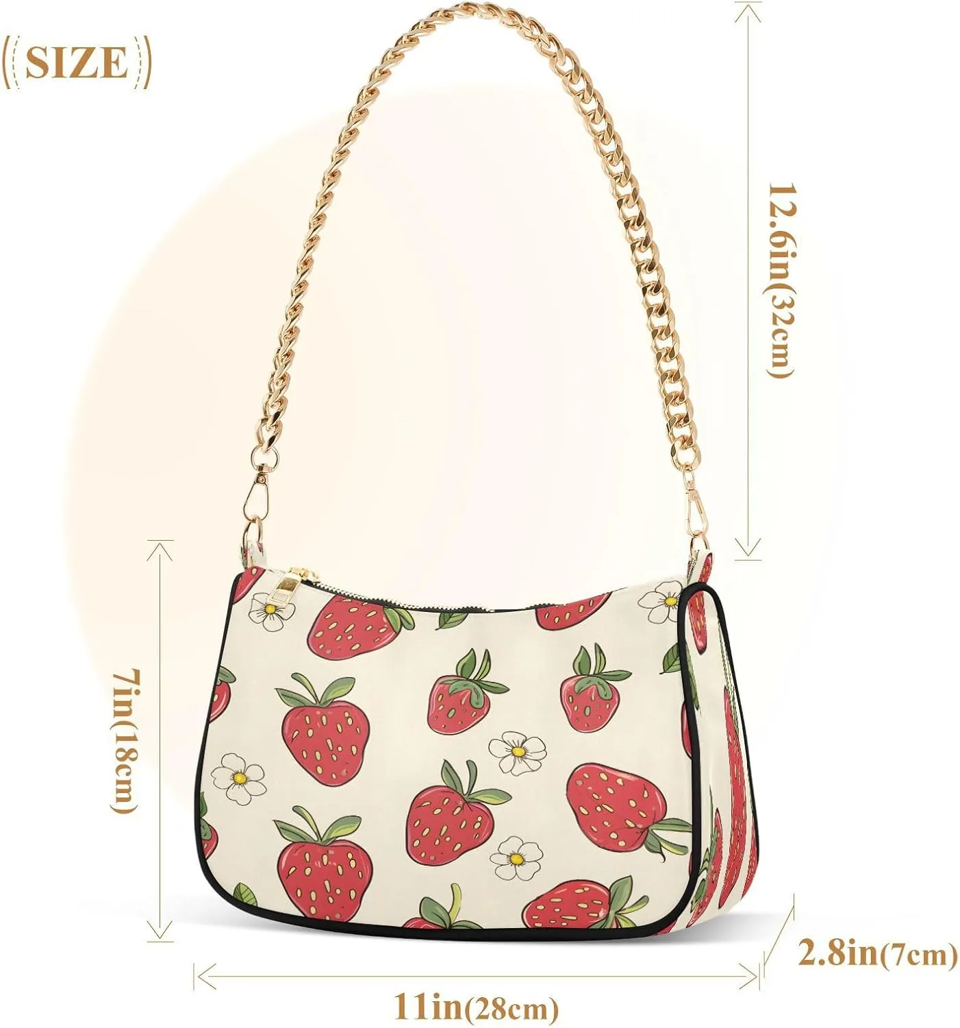 Shoulder Bags for Women Strawberry Hobo Tote Handbag Small Clutch Purse with Zipper Closure