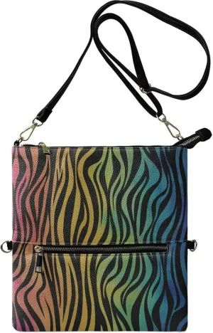 Shoulder Handbags Clutch Bag for Women Rainbow Zebra Portable Shopper Bags Foldover Crossbody Purse Wristlet Wallet to Carry Phone Cash Card