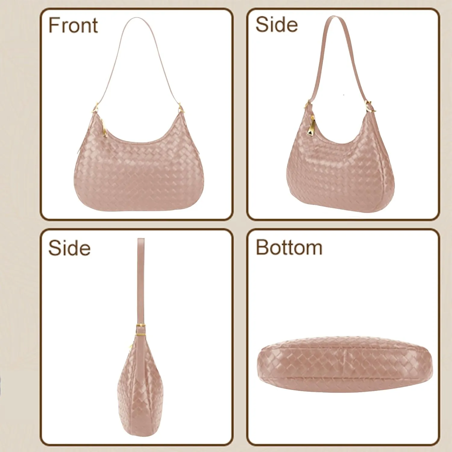 Shoulder Handbags for Women Crossbody Woven Leather Tote Shoulder Bag Purse Hobo Lightweight With Zipper Adjustable Strap