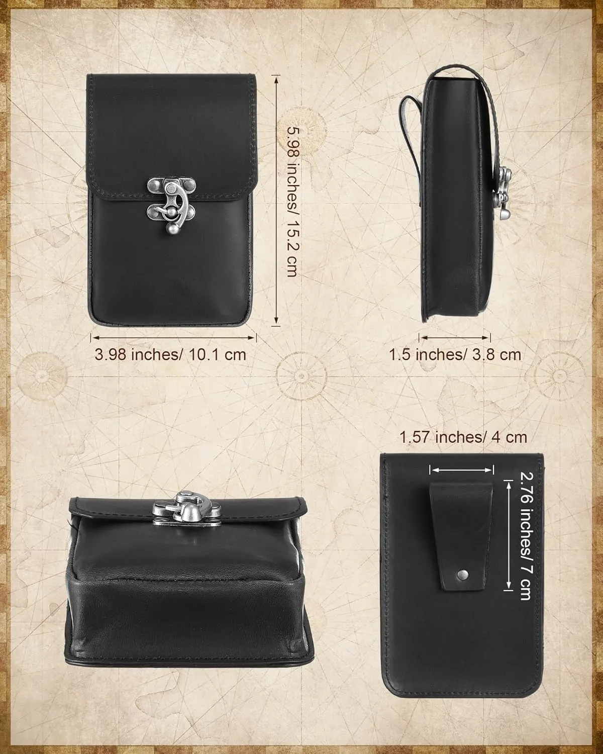 Silkfly Medieval Vintage Belt Pouch Leather Waist Bag Renaissance Accessories Steampunk Waist Fanny Pack for Casual Hiking (Black, 5.98 x 3.98 x 1.5 Inch)