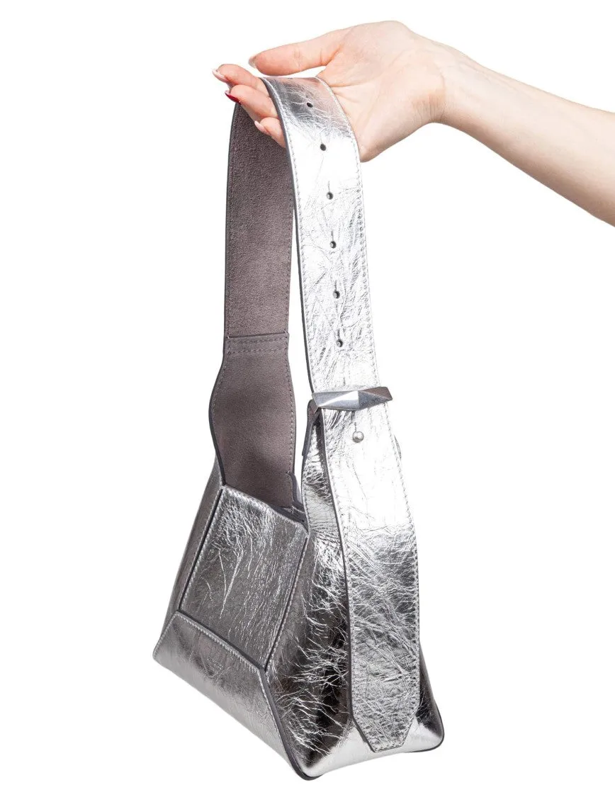 Silver Leather Diamond Hobo/S Shoulder Bag