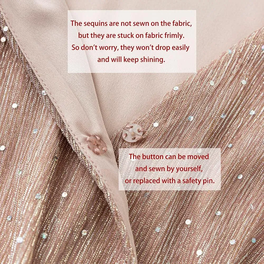 Simplee Women's Fall Wedding Guest Maxi Dress Boho Flowy V Neck Short Sleeve Semi Formal Sparkly Bridesmaid Dress