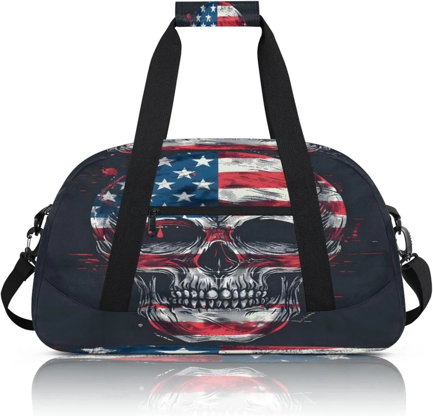 Skull Gothic Skeleton American Flag Small Gym Bag 18 inch Carry On Duffel Bag for Weekender Travel Sports Workout Yoga Gymnastics Dance Ballet
