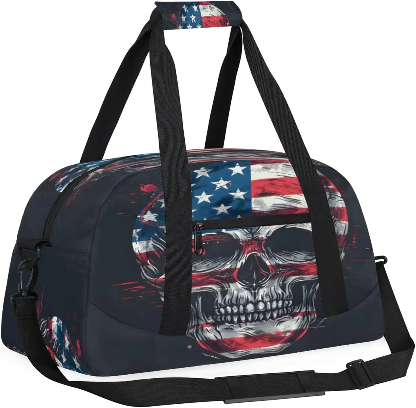 Skull Gothic Skeleton American Flag Small Gym Bag 18 inch Carry On Duffel Bag for Weekender Travel Sports Workout Yoga Gymnastics Dance Ballet