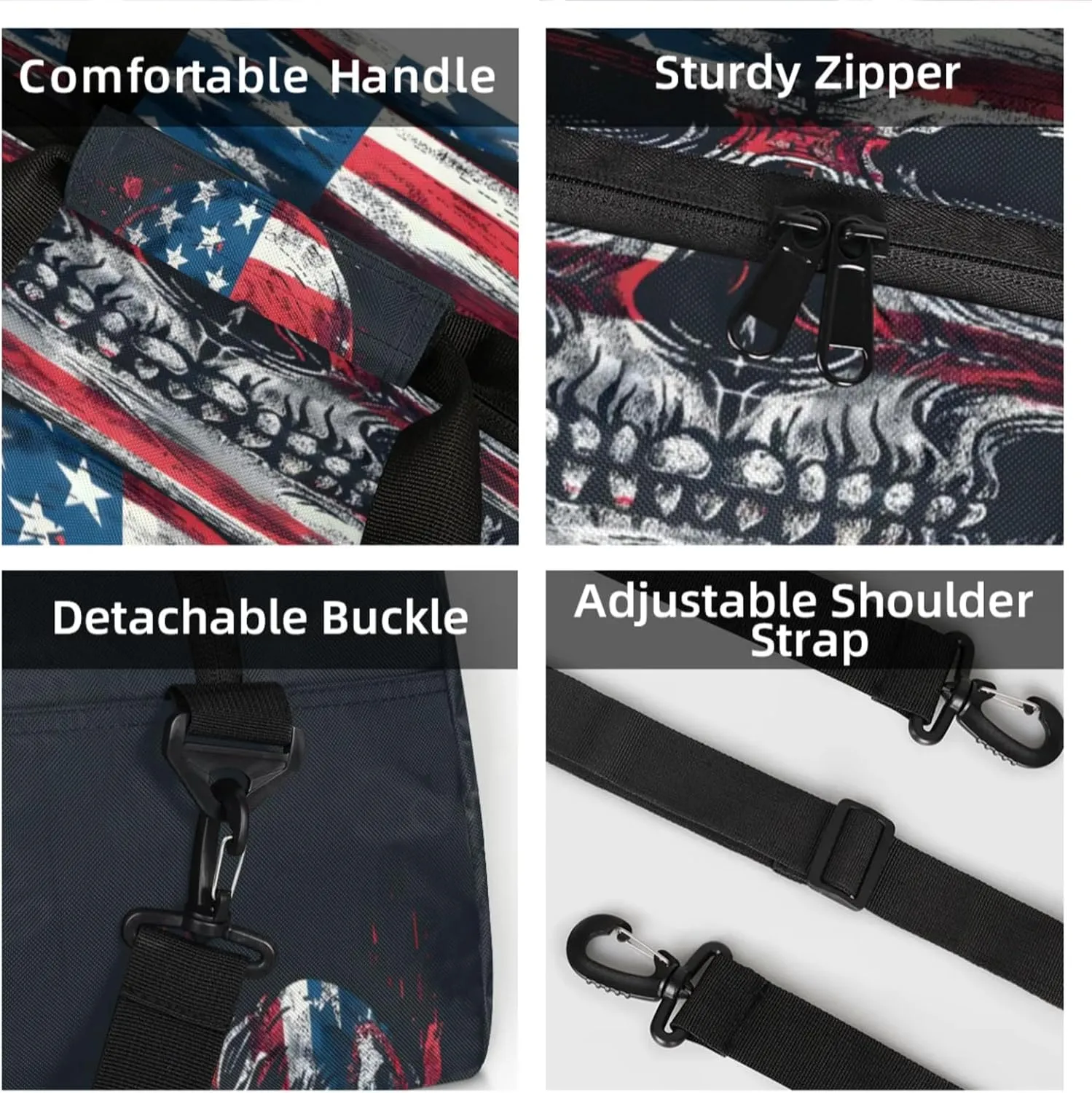 Skull Gothic Skeleton American Flag Small Gym Bag 18 inch Carry On Duffel Bag for Weekender Travel Sports Workout Yoga Gymnastics Dance Ballet