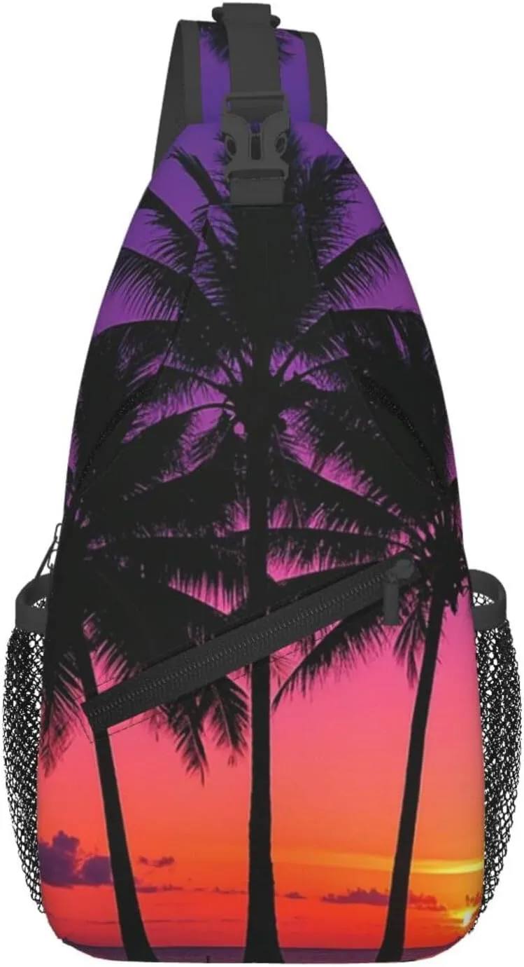 Sling Bag for Men Women Crossbody Backpack Palm Trees Sunset Crossbody Bag Chest Bag for Travel Sport