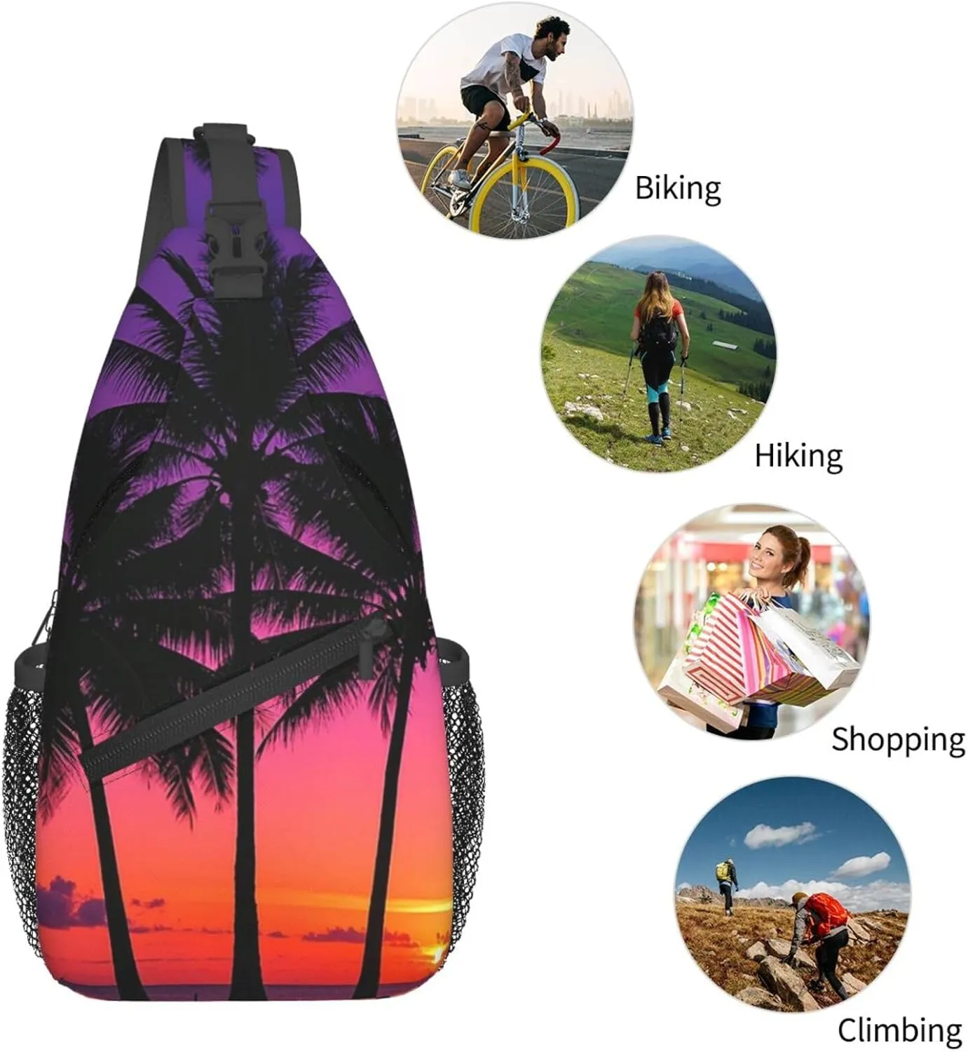 Sling Bag for Men Women Crossbody Backpack Palm Trees Sunset Crossbody Bag Chest Bag for Travel Sport