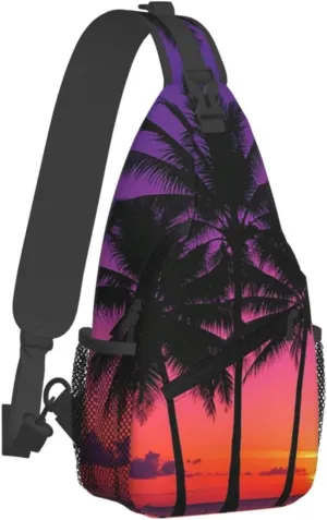 Sling Bag for Men Women Crossbody Backpack Palm Trees Sunset Crossbody Bag Chest Bag for Travel Sport