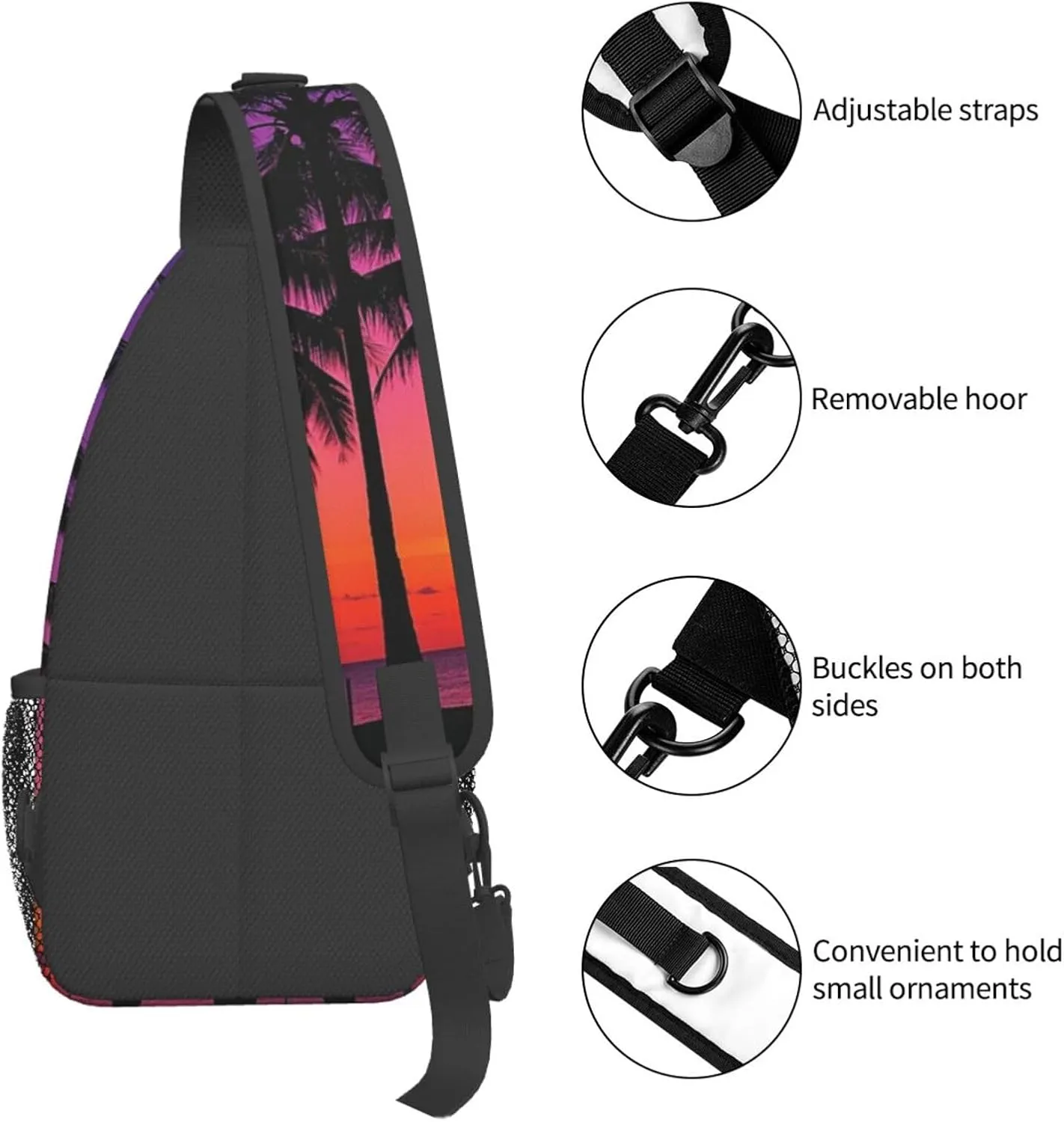 Sling Bag for Men Women Crossbody Backpack Palm Trees Sunset Crossbody Bag Chest Bag for Travel Sport