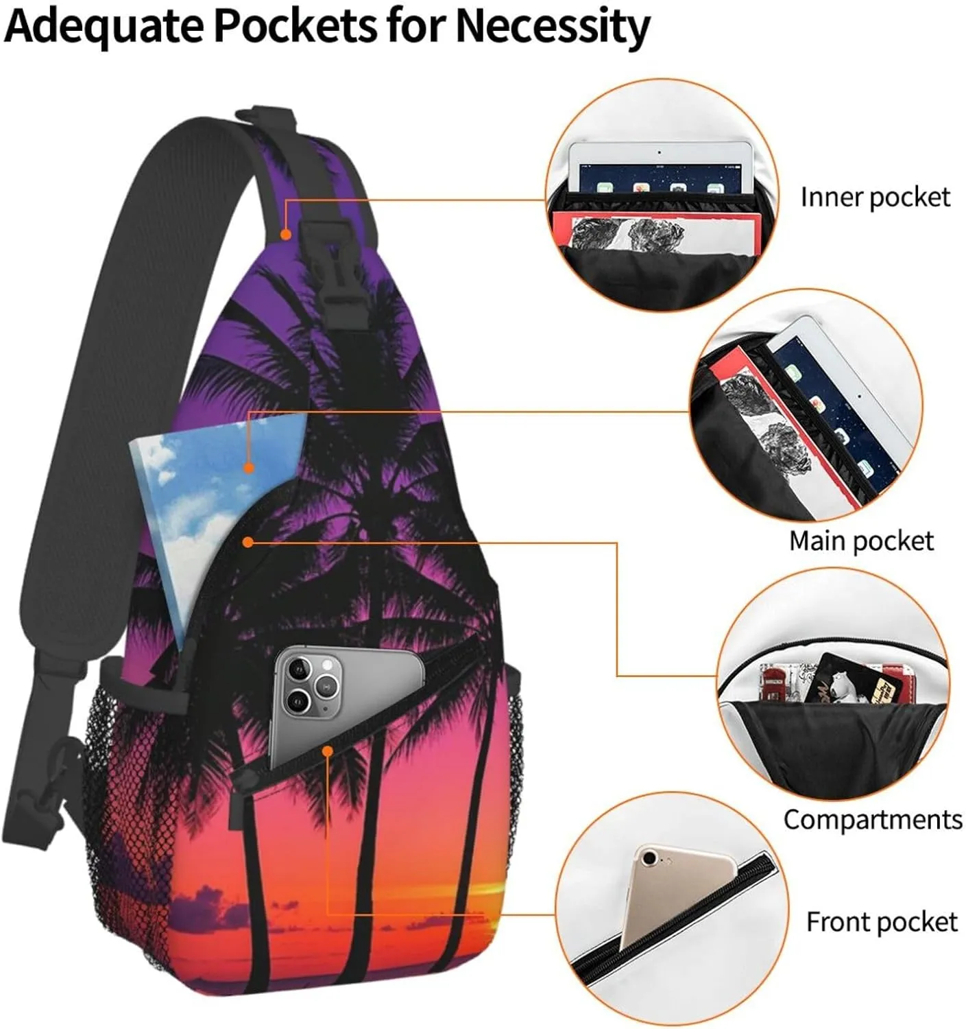 Sling Bag for Men Women Crossbody Backpack Palm Trees Sunset Crossbody Bag Chest Bag for Travel Sport