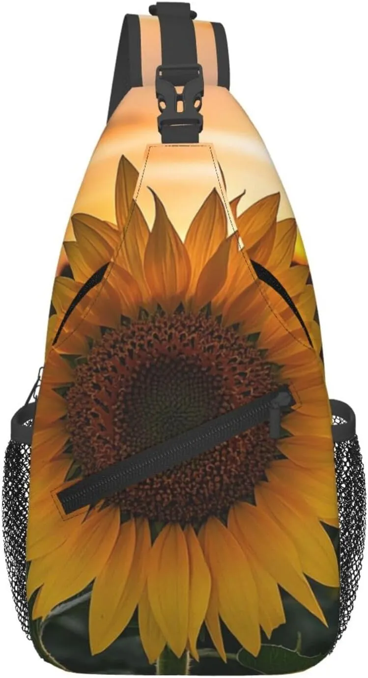 Sling Bag for Men Women Crossbody Backpack Sunflower Field Sunset Crossbody Bag Chest Bag for Travel Sport