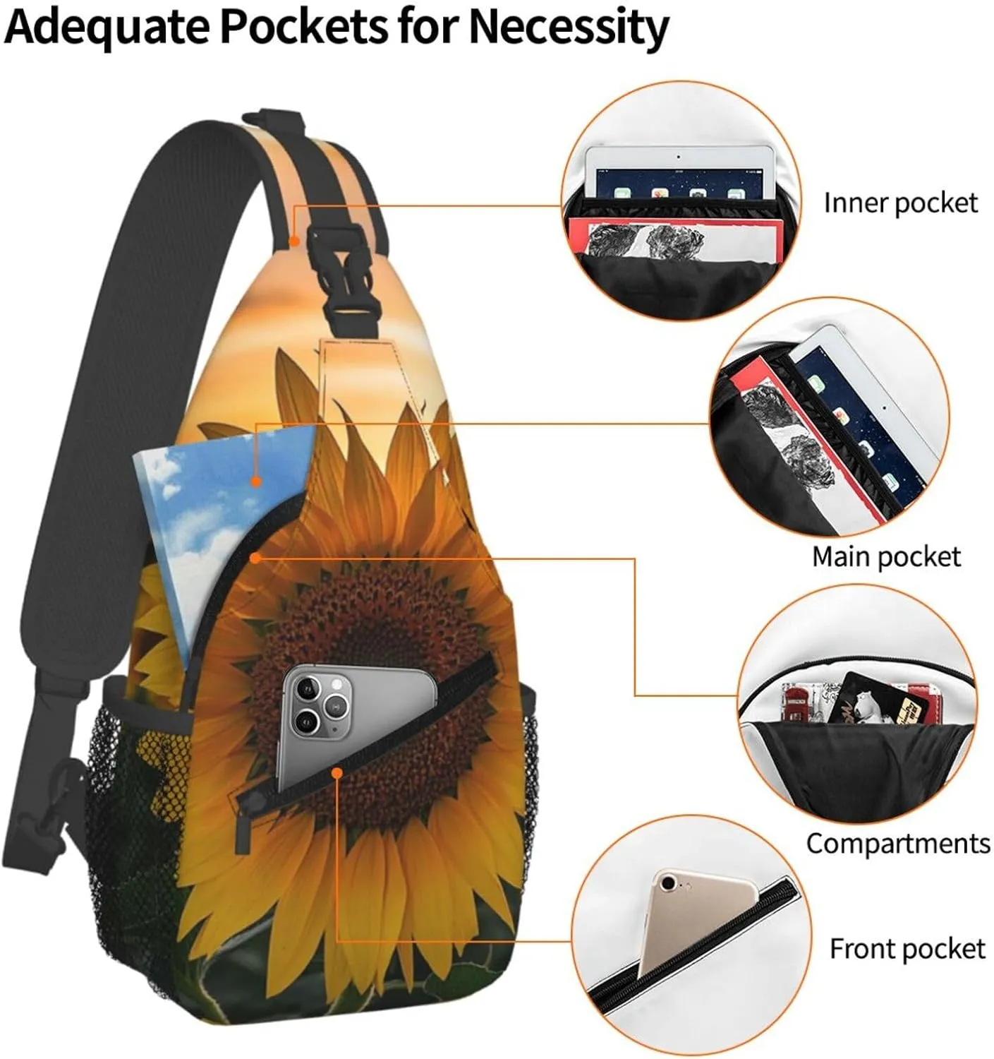 Sling Bag for Men Women Crossbody Backpack Sunflower Field Sunset Crossbody Bag Chest Bag for Travel Sport