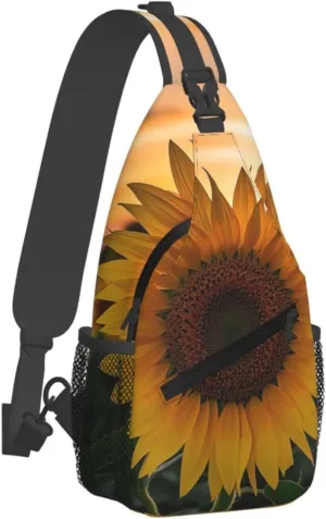 Sling Bag for Men Women Crossbody Backpack Sunflower Field Sunset Crossbody Bag Chest Bag for Travel Sport