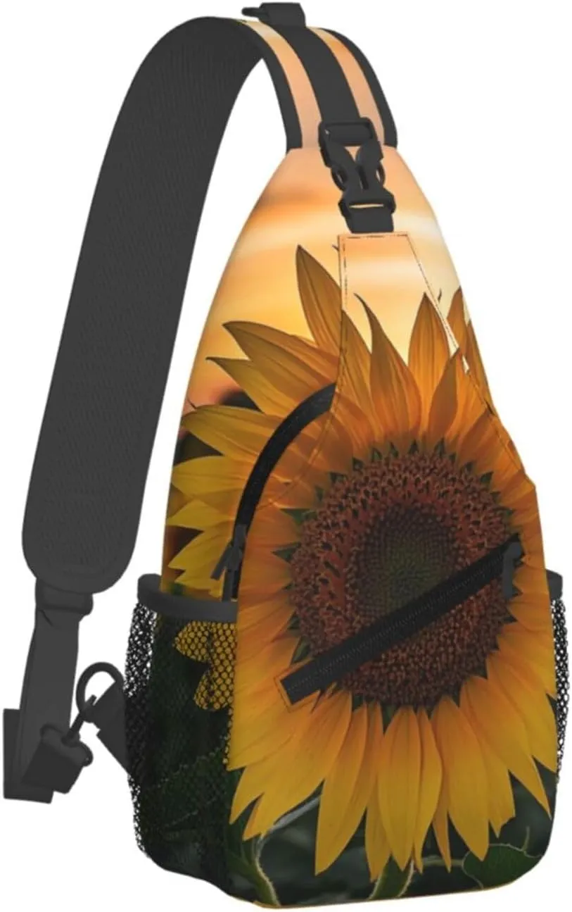Sling Bag for Men Women Crossbody Backpack Sunflower Field Sunset Crossbody Bag Chest Bag for Travel Sport