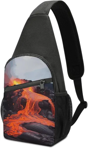 Sling Bag for Women Men Crossbody Bag Small Sling Backpack Red Hot Lava Chest Bag Hiking Daypack