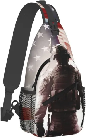 Sling Bag for Women Men Crossbody Shoulder Bag American Flag Soldier Chest Bag Small Sling Backpack Daypack Fanny Packs