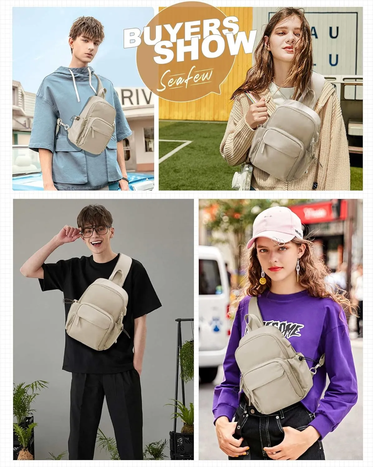 Sling Crossbody Bag for Men Women, Tactical Backpack Shoulder Daypack Mini Anti-Theft Motorcycle Chest Bags, Small One Strap Backpack for Casual Travel Hiking Outdoor Sports Khaki