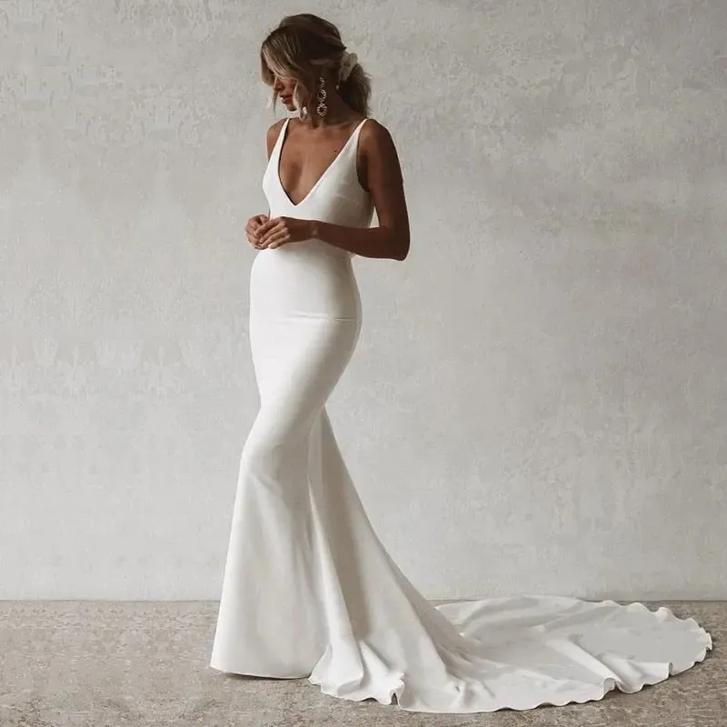 Sling light wedding dress
