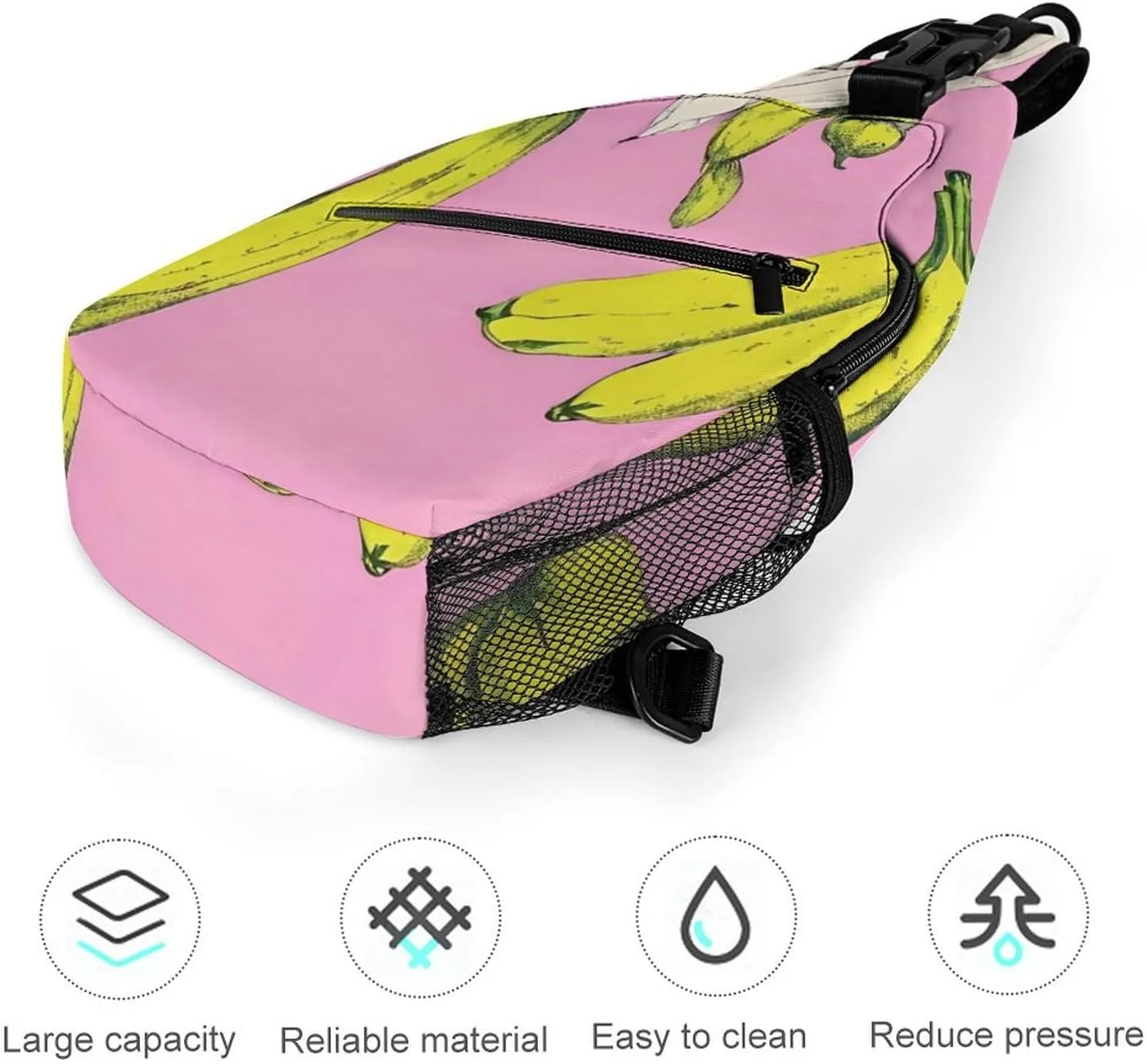 Sling Shoulder Backpack for Men Women Multipurpose Anti-Theft Gym Bags Sack Daypack Outdoor Backpack Carry On Bag, Banana In Pink Art Shoulder Crossbody Bag Chest Pack