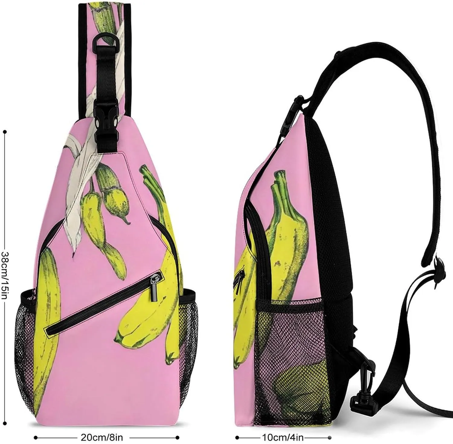 Sling Shoulder Backpack for Men Women Multipurpose Anti-Theft Gym Bags Sack Daypack Outdoor Backpack Carry On Bag, Banana In Pink Art Shoulder Crossbody Bag Chest Pack