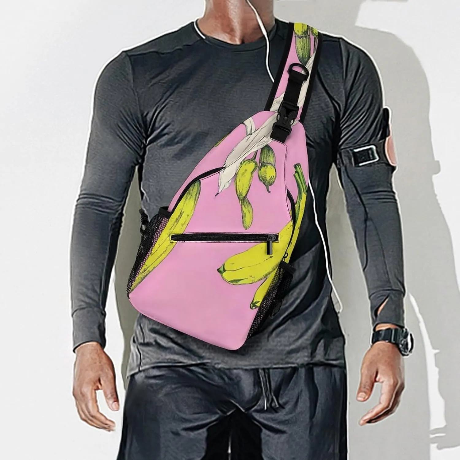 Sling Shoulder Backpack for Men Women Multipurpose Anti-Theft Gym Bags Sack Daypack Outdoor Backpack Carry On Bag, Banana In Pink Art Shoulder Crossbody Bag Chest Pack