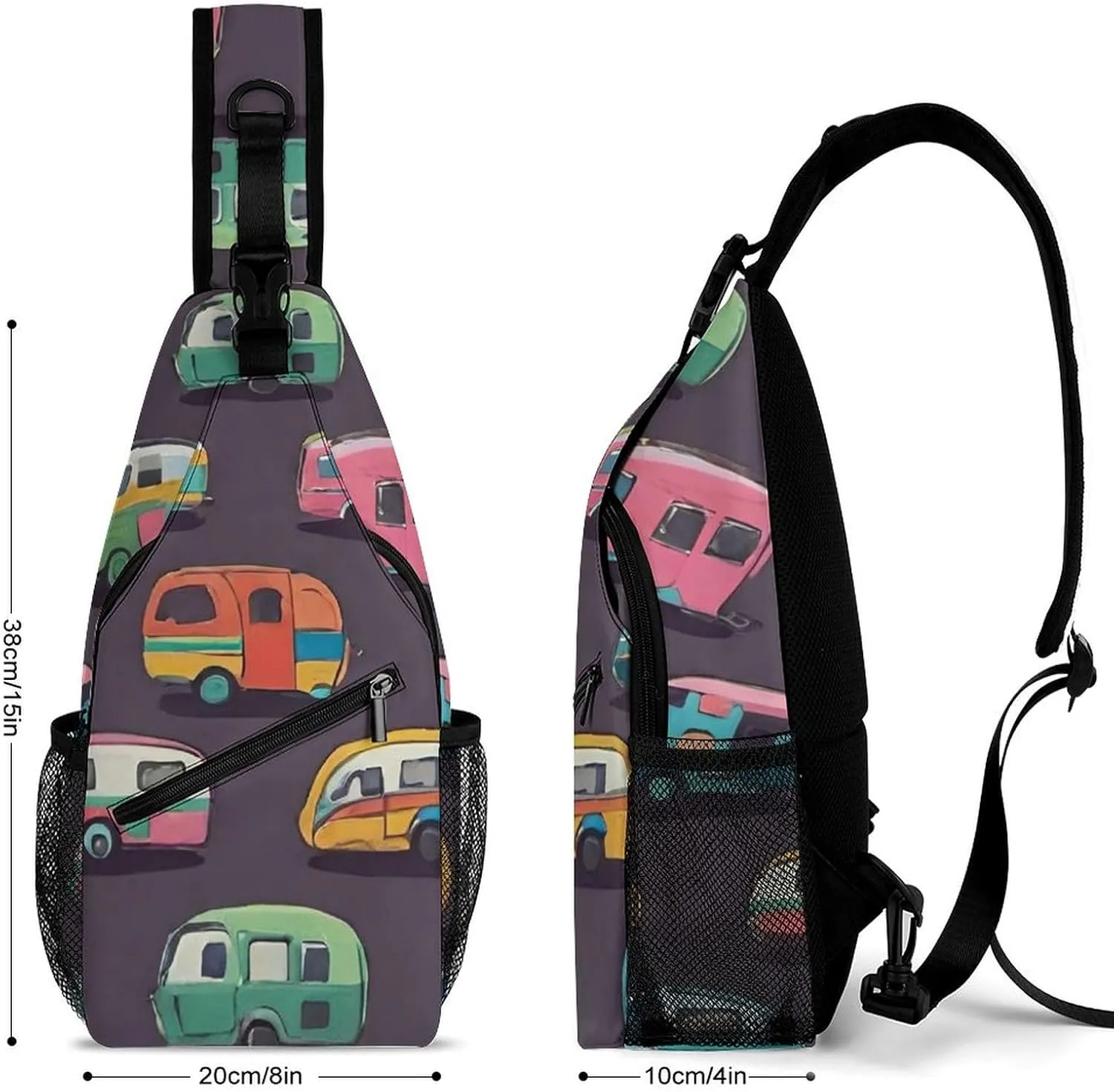 Sling Shoulder Backpack for Men Women Multipurpose Anti-Theft Outdoor Sport Daypack Travel Bag Tactical Satchel, Car Bus Art Crossbody Rucksack