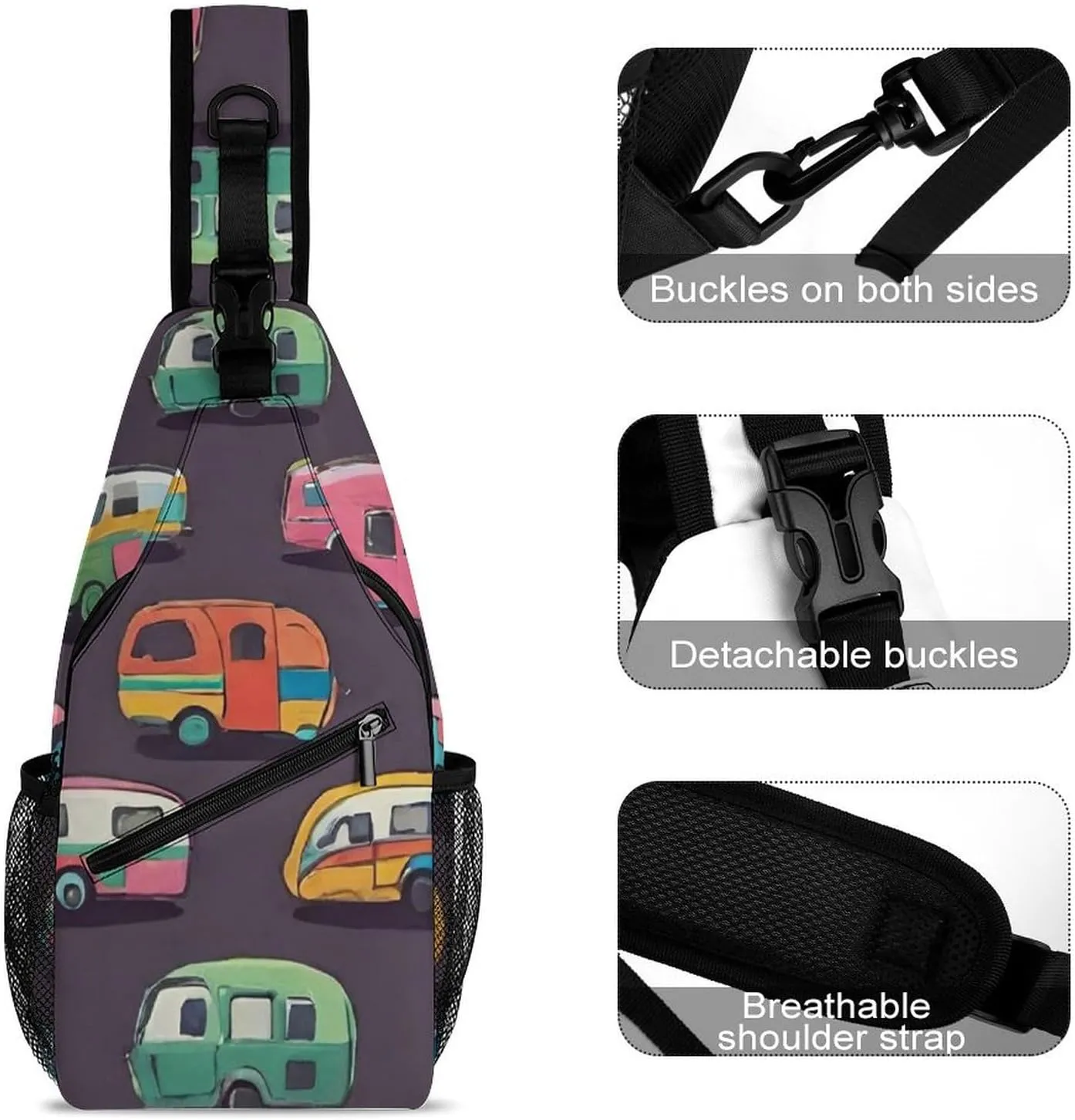 Sling Shoulder Backpack for Men Women Multipurpose Anti-Theft Outdoor Sport Daypack Travel Bag Tactical Satchel, Car Bus Art Crossbody Rucksack