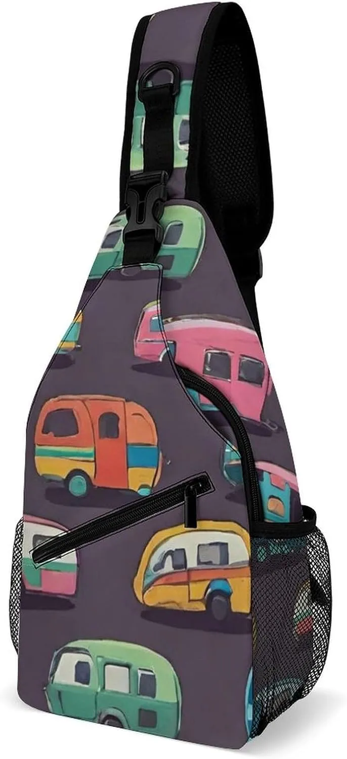 Sling Shoulder Backpack for Men Women Multipurpose Anti-Theft Outdoor Sport Daypack Travel Bag Tactical Satchel, Car Bus Art Crossbody Rucksack