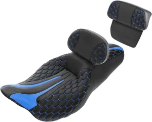 SLMOTO Seat Rider Passenger Sissy Bar One-Piece Driver Rider Passenger Seat Backrest Pad for Harley Touring Road King Street Electra Road Glide 2009-2023