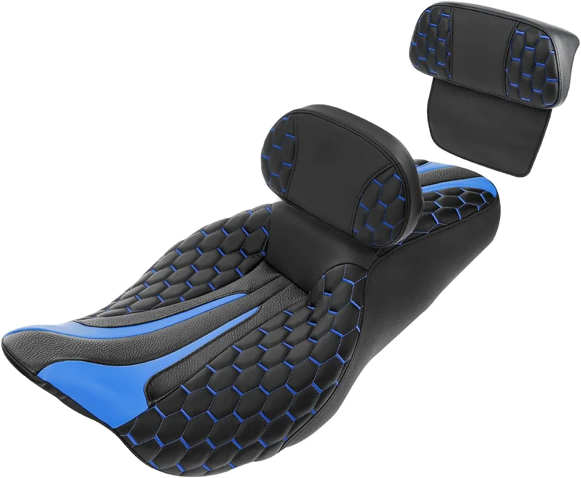 SLMOTO Seat Rider Passenger Sissy Bar One-Piece Driver Rider Passenger Seat Backrest Pad for Harley Touring Road King Street Electra Road Glide 2009-2023